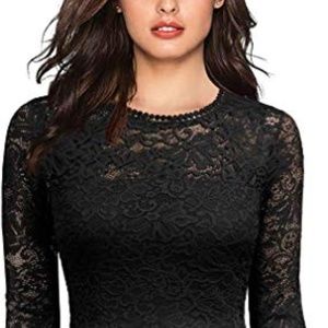 Miusol Women's Retro Floral Lace Long Sleeve Dress